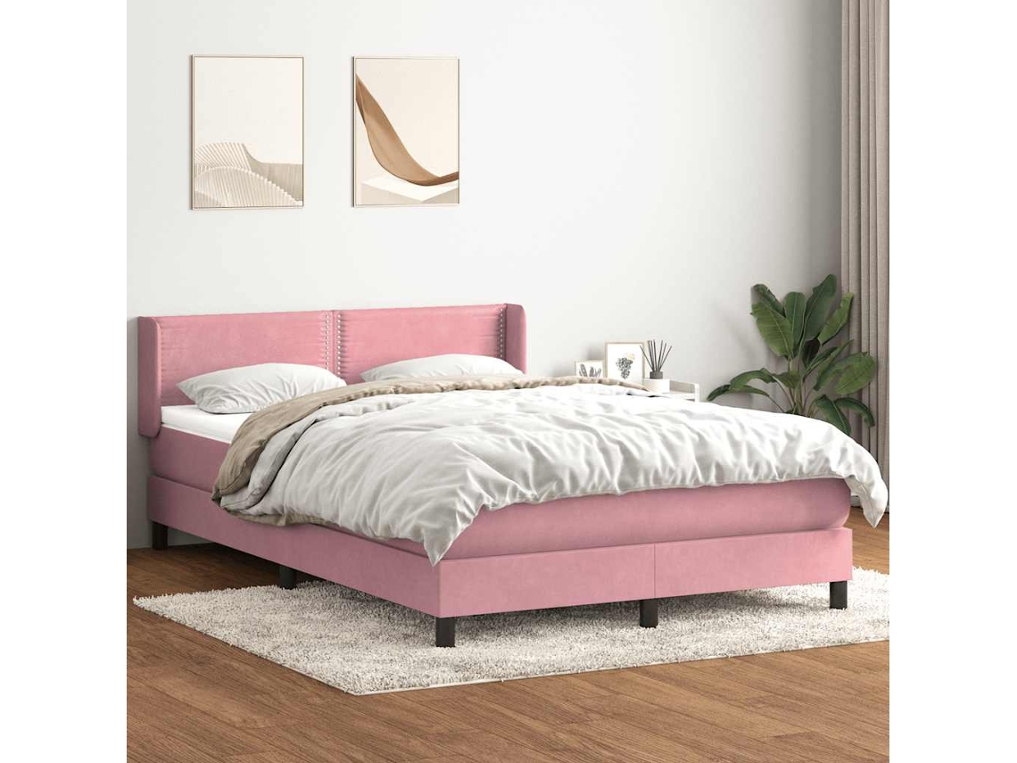 Vidaxl Cama Com Molas/colchão 160x220 Cm Veludo Rosa