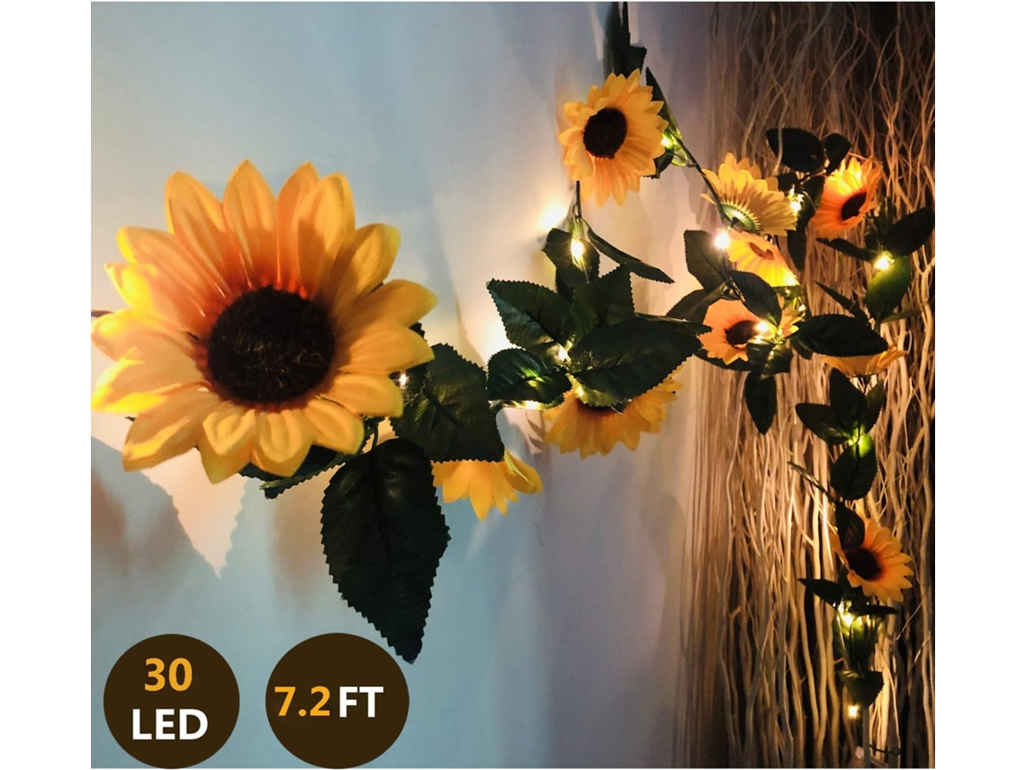 30 Led 10 Pés Girassol Artificial Guirlanda Luzes Cordas Decoração para Casa Fadas Alimentadas Por Bateria Quarto Interno Casament UISAVE