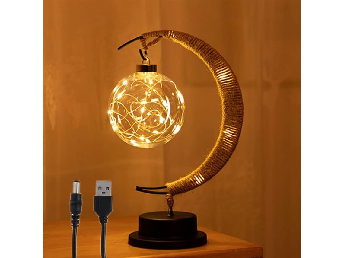 2026-lâmpada Lunar Encantada Com Base Led Usb/bateria Luz De Lua Crescente (branco Quente)