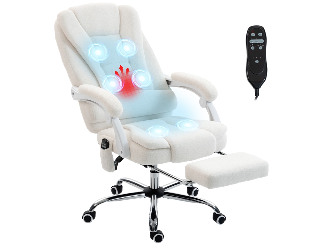 Cadeira De Escritório Executiva Com Função De Massagem, Aquecimento, Altura Ajustável, Encosto Reclinável E Tecido De Linho Branco.