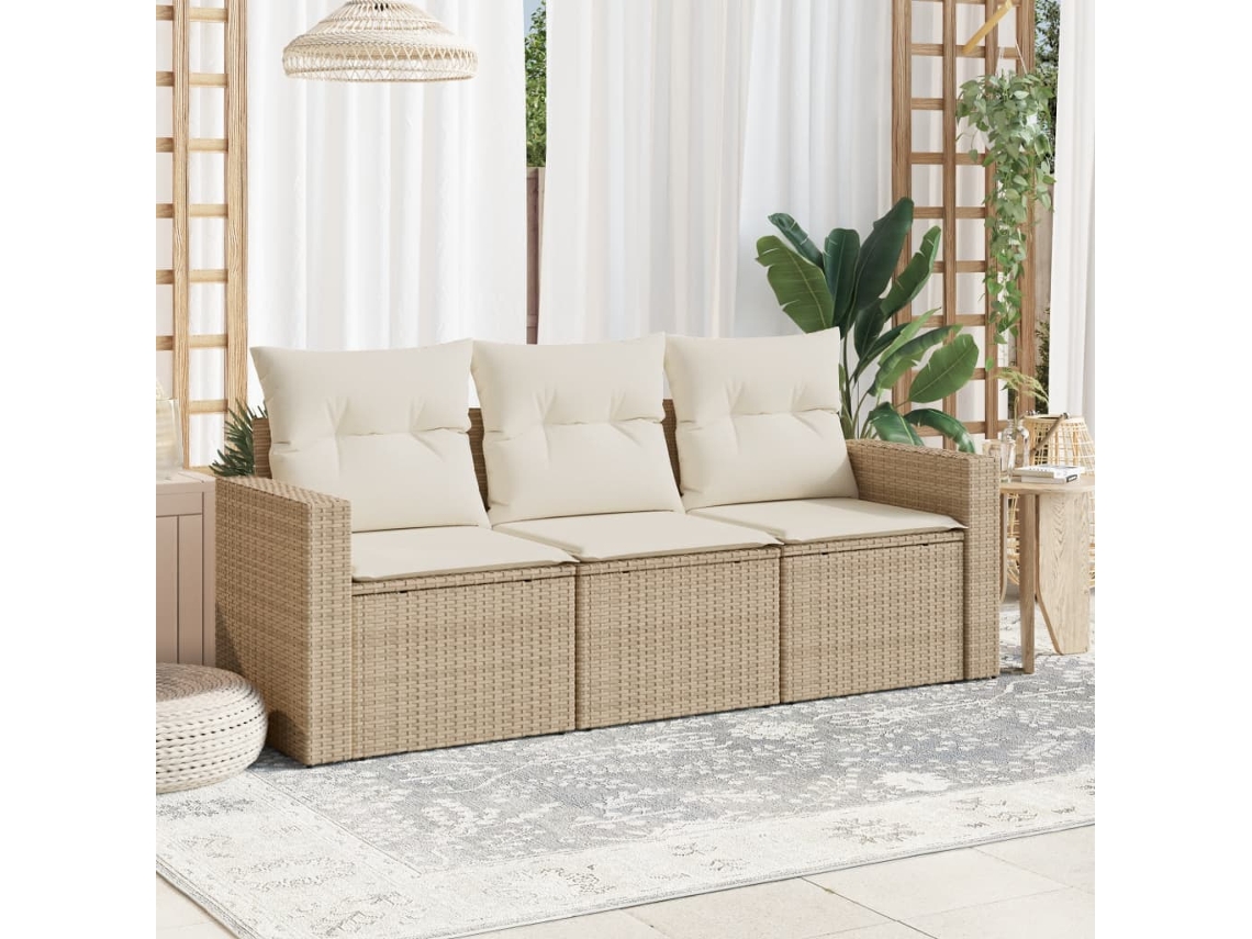 Conjunto de sofá de jardim de 3 peças com almofadas de veludo bege Lovely Home