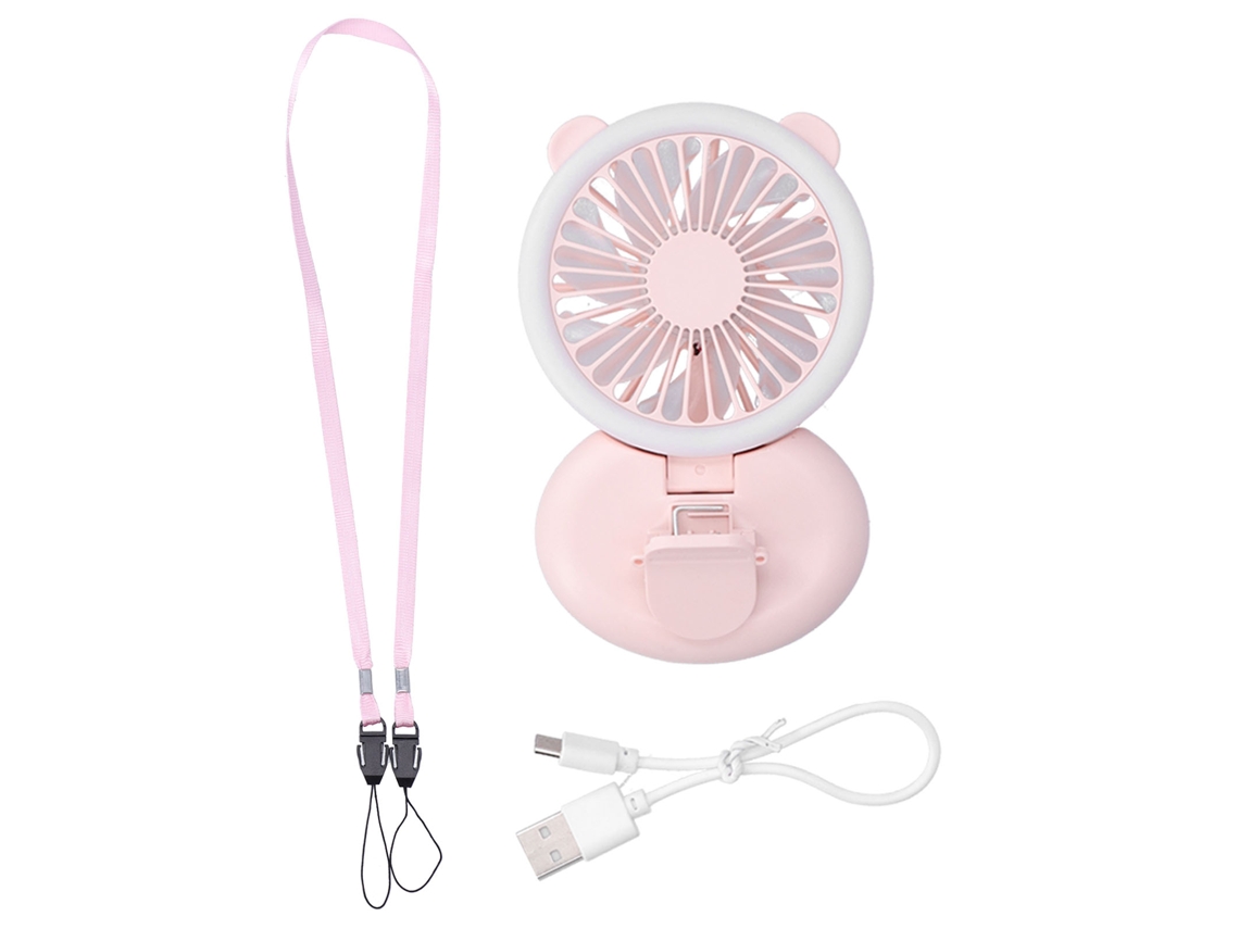 Mini Handheld Clip Fan Usb 3 Gears Folding With Neck Strap Pink