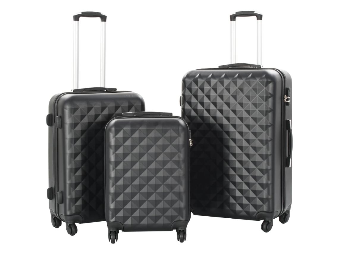 Vidaxl Conjunto De Tróleis Estojo Rígido 3 Pcs Abs Preto
