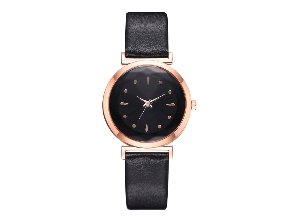 Relógio de Pulso Feminino Casual de Quartzo com Pulseira de Pu Cor Preta