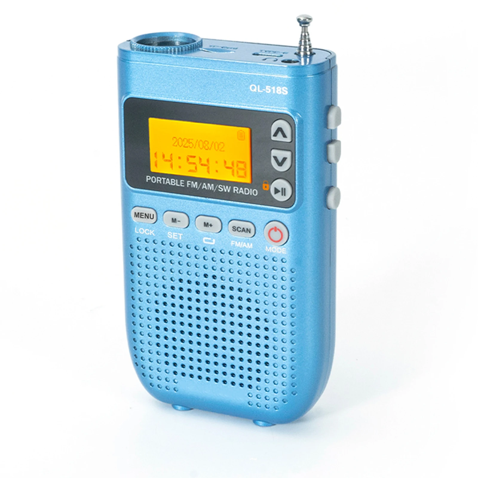 Mini Rádio Fm/am/sw Alto falante Bluetooth Lanterna Temporizador Compatível com Cartão Tf MDUG (azul)