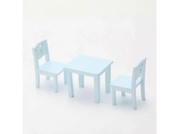 Conjunto de Mesa e Cadeiras Miniatura para Crianças, Brinquedo de Role Play, Móveis Simulados em Madeira, 3 Peças, Azul Azul