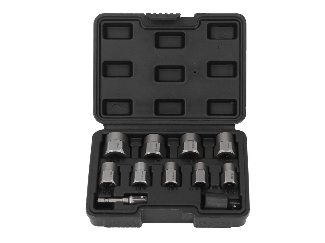 Set De 9 Extractores De Porcas E Parafusos Com Cabo De 3/8 Polegada E Adaptador Hexagonal Para Parafusos Desgastados, Oxidados Ou Danificados