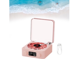Relógio de vinil com alto-falante Bluetooth retrô portátil, luz e hora ajustáveis, disco rígido rosa