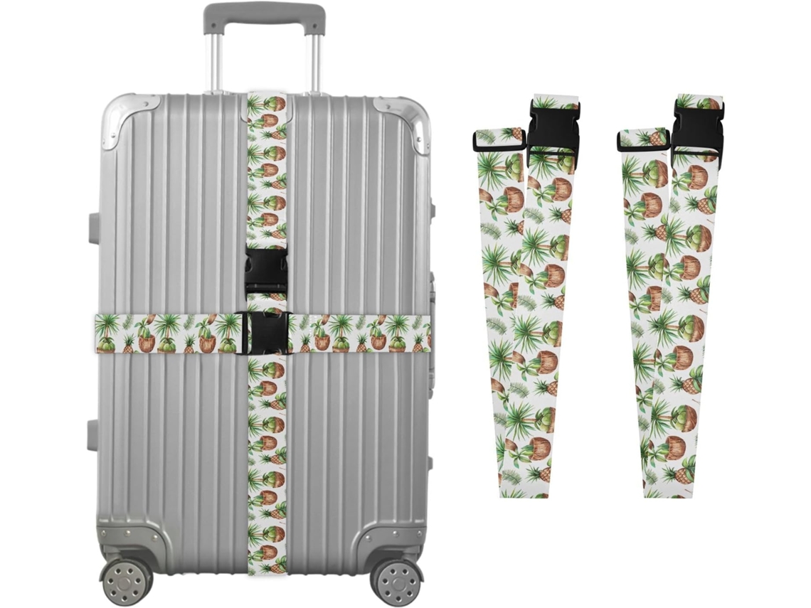 Conjunto De 2 Cintas Bagagem Verão Com Estampa Tropical Folha Coqueiro Para Malas, Cintas De Viagem, Acessórios De Cinto