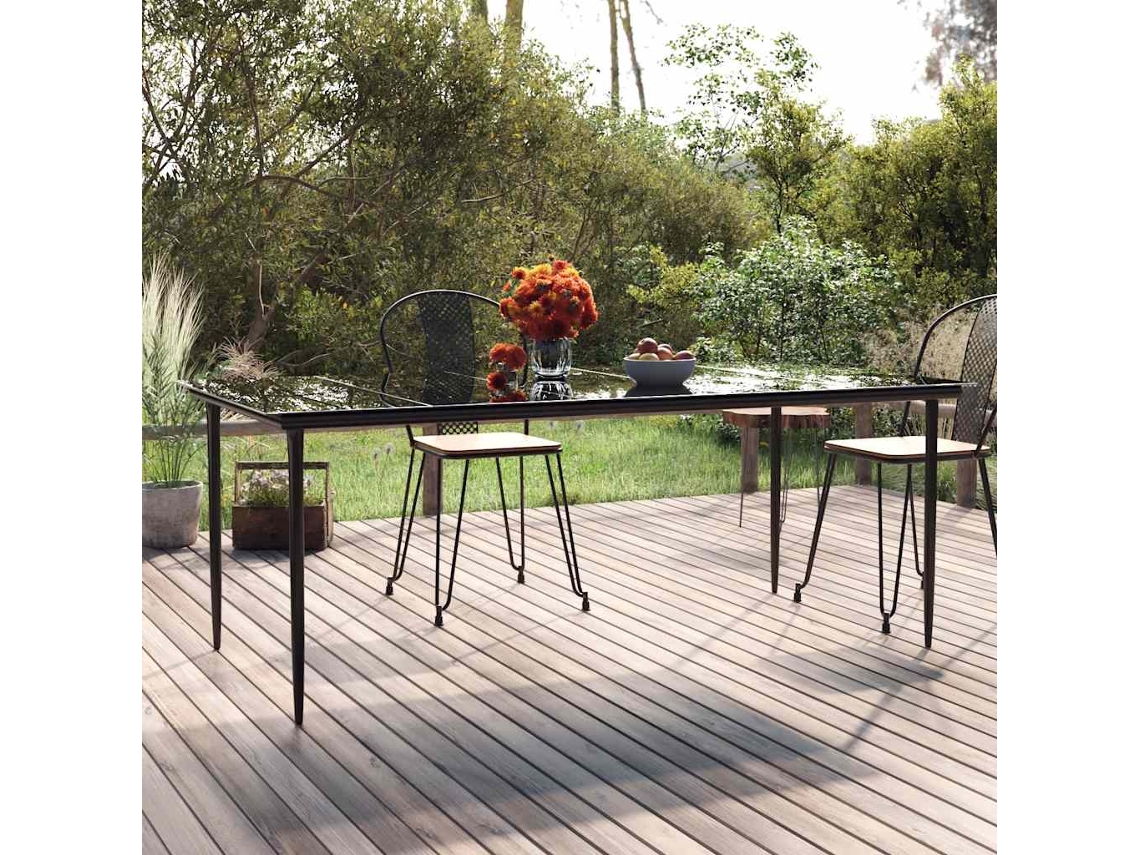 Vidaxl Mesa De Jantar De Jardim Preta, 200x100x74cm, Em Aço E Vidro Temperado
