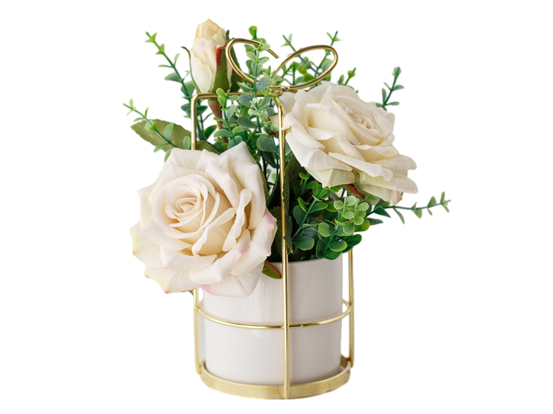 Hortênsia Artificial com Pequeno Vaso de Cerâmica Flores Falsas de Seda Variadas NEVEANCE