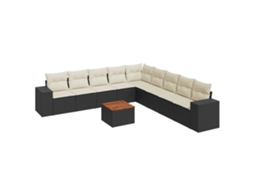Conjunto 10 sofás de jardim c/ almofadões VIDAXL vime PE preto