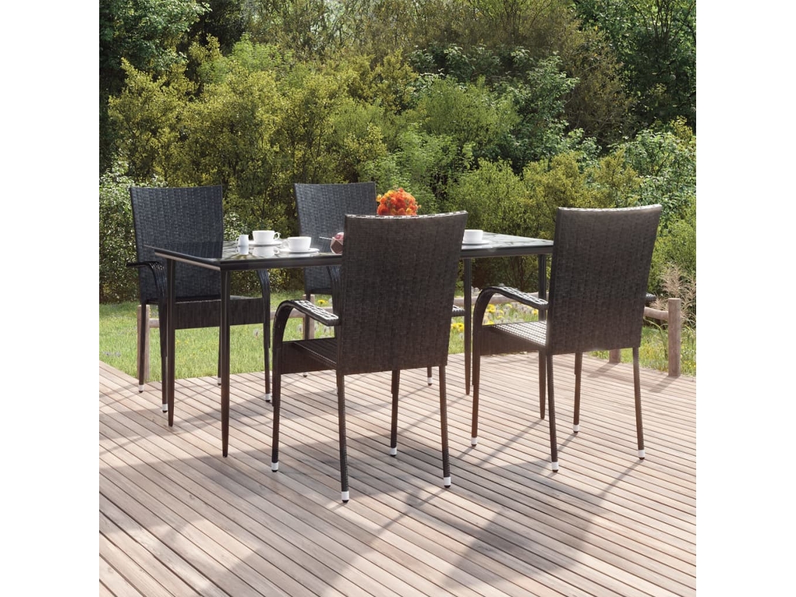 Vidaxl 5 Pcs Conjunto De Jantar P/ Jardim Vime Pe Preto