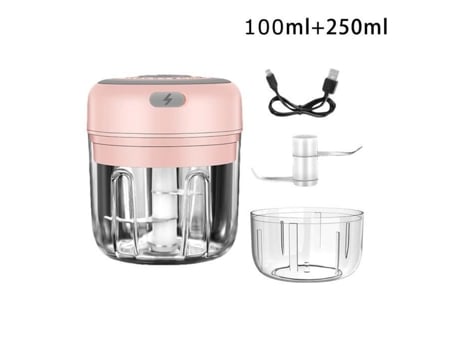 Mini prensa elétrica de alho sem fio, máquina elétrica de alho, picador de alimentos com lâminas afiadas - 250ML e 100ML rosa YOUKUKE