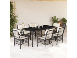 Vidaxl 7 Pcs Conjunto De Jantar P/ Jardim C/ Almofadões Vime Pe Preto