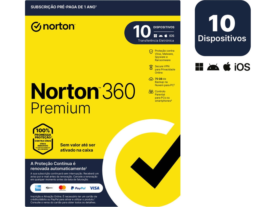 Software NORTON 360 Premium (10 Dispositivos - 1 Ano - Smartphone, PC e Tablet - Formato Digital)