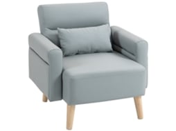 Poltrona Moderna Estofada em Couro Sintético com Apoios de Braço Acolchoados e Pés em Madeira 77x78x78 Cm Cinzento LAMAISON