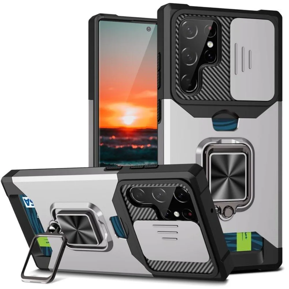 (prateado, Galaxy S25) Capa Protetora Resistente A Impactos Com Compartimento Para Cartão E Suporte Magnético Em Forma De Anel.
