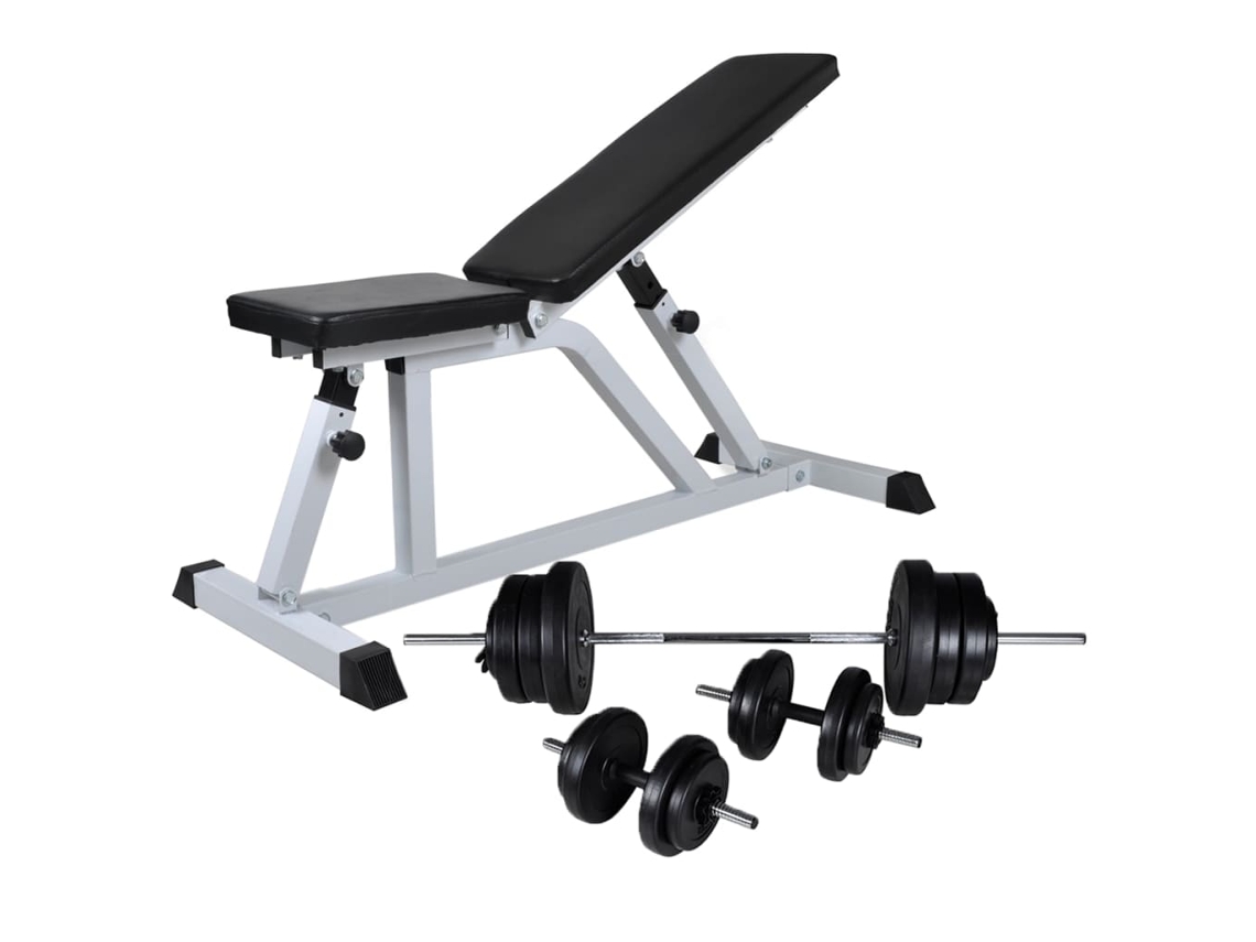 Vidaxl Banco Musculação C/ Conjunto De Barras E Halteres 60,5 Kg