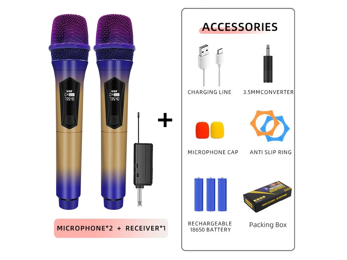 Conjunto De Microfone Karaoke Sem Fio , Com Dois Microfones; Recarregável Multicolor Panoona