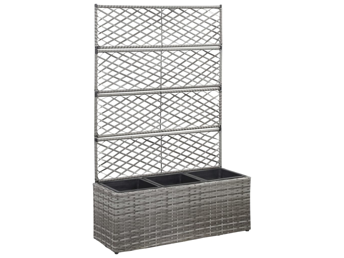 Vidaxl Floreira Com Treliça E 3 Vasos 83x30x130 Cm Vime Pe Cinzento