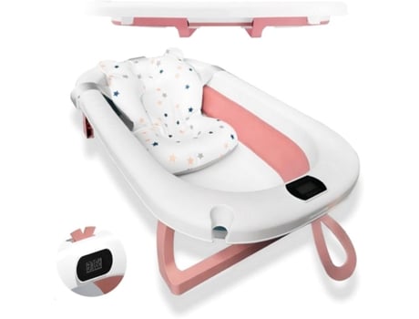 Banheira Dobrável Portátil Rosa Simples Para Bebé Com Design Ergonómico, Almofada Antiderrapante, Termómetro Integrado E Tampa De Segurança Home X Gym