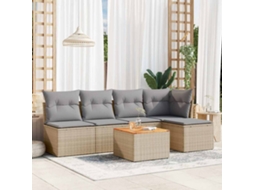 Vidaxl 6 Pcs Conjunto De Sofás P/ Jardim Com Almofadões Vime Pe Bege