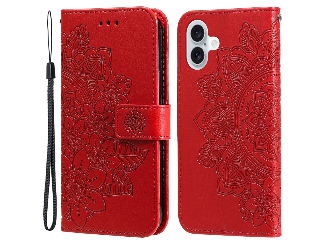 Capa Em Couro Pu À Prova De Choque, Para Apple Iphone 16, Vermelho