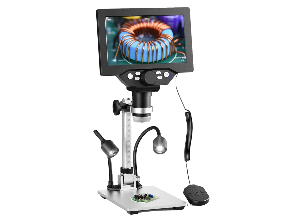 Microscópio Digital, 1200x De Ampliação, Tela Lcd De 7 Polegadas, Prata