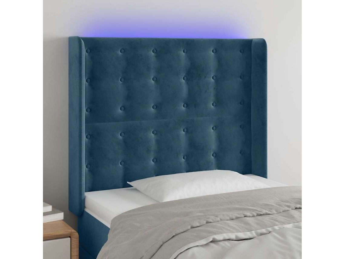 Vidaxl Cabeceira Cama C/ Luzes Led Veludo 83x16x118/128 Cm Azul-escuro