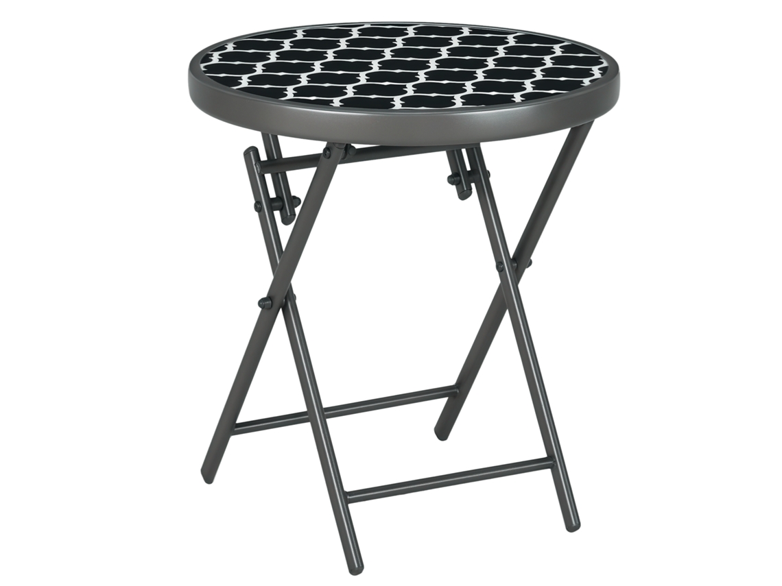 Mesa de Centro Dobrável com Tampo de Vidro Temperado, Padrões Metálicos 45x50 Cm Preto e Branco
