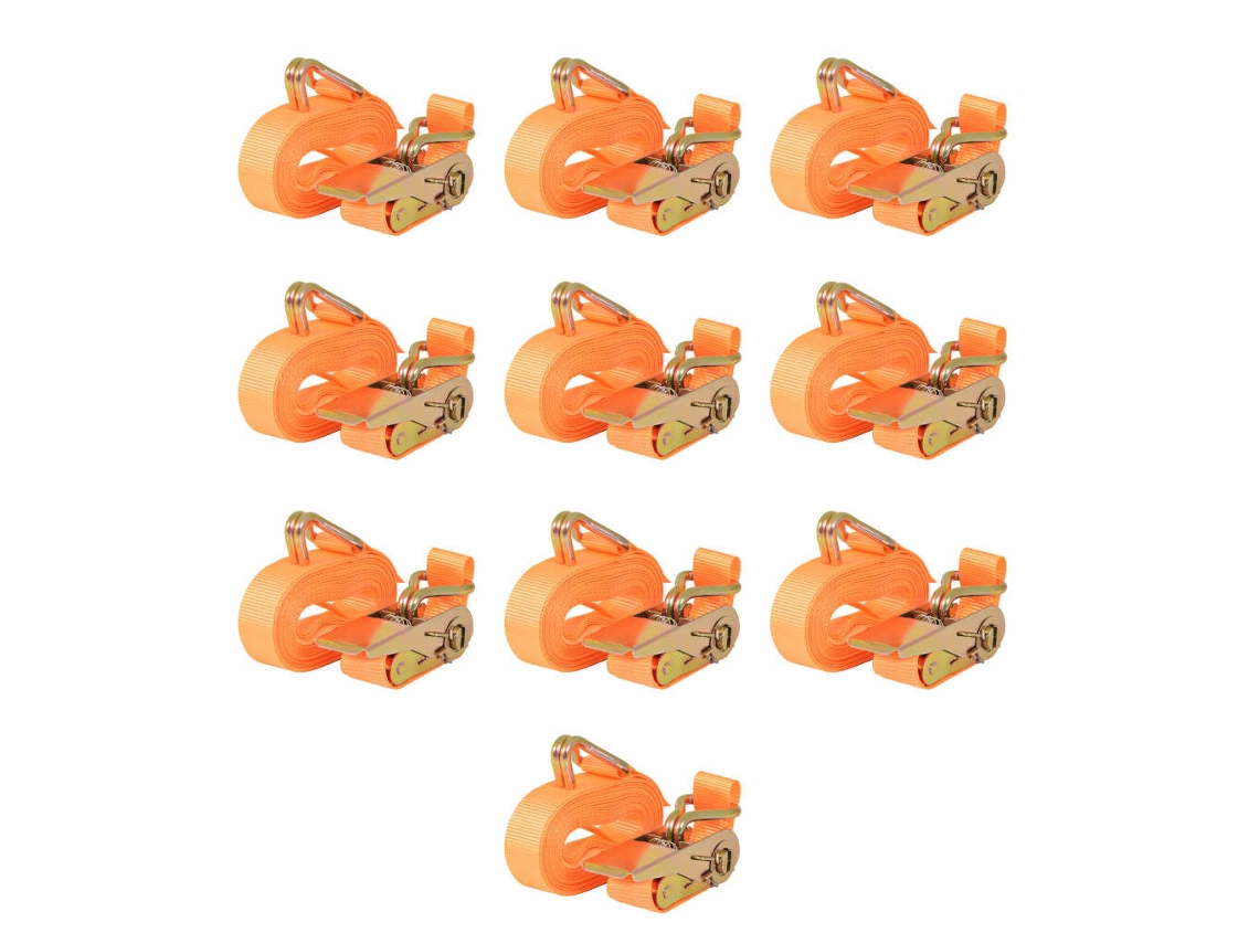 Vidaxl Cintas Fixação C/ Roquete 10 Pcs 0,4 Toneladas 6mx25mm Laranja