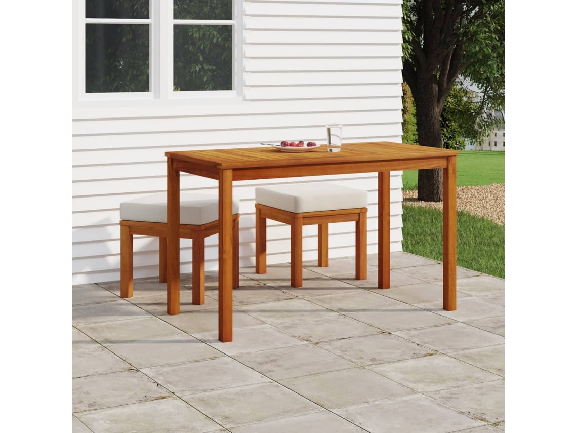 Conjunto 3 Peças Jantar P/ Jardim C/ Almofadões Acácia Maciça Dkd Home Decor
