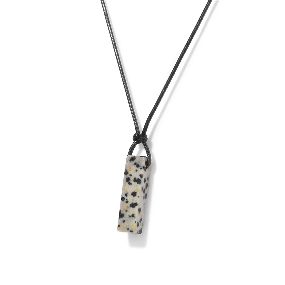 Colar Com Pingente Retangular De Pedra Natural (pedra Manchada, 45-65 Cm), Colar Com Cristal De Cura.