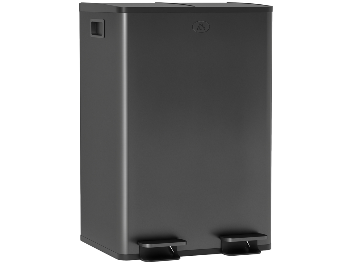 Lixeira de Cozinha 2 Compartimentos 2x28l,aço Inoxidável,tampa com Fechamento Suave,45,8x36x67,6cm,preto BTFORUS