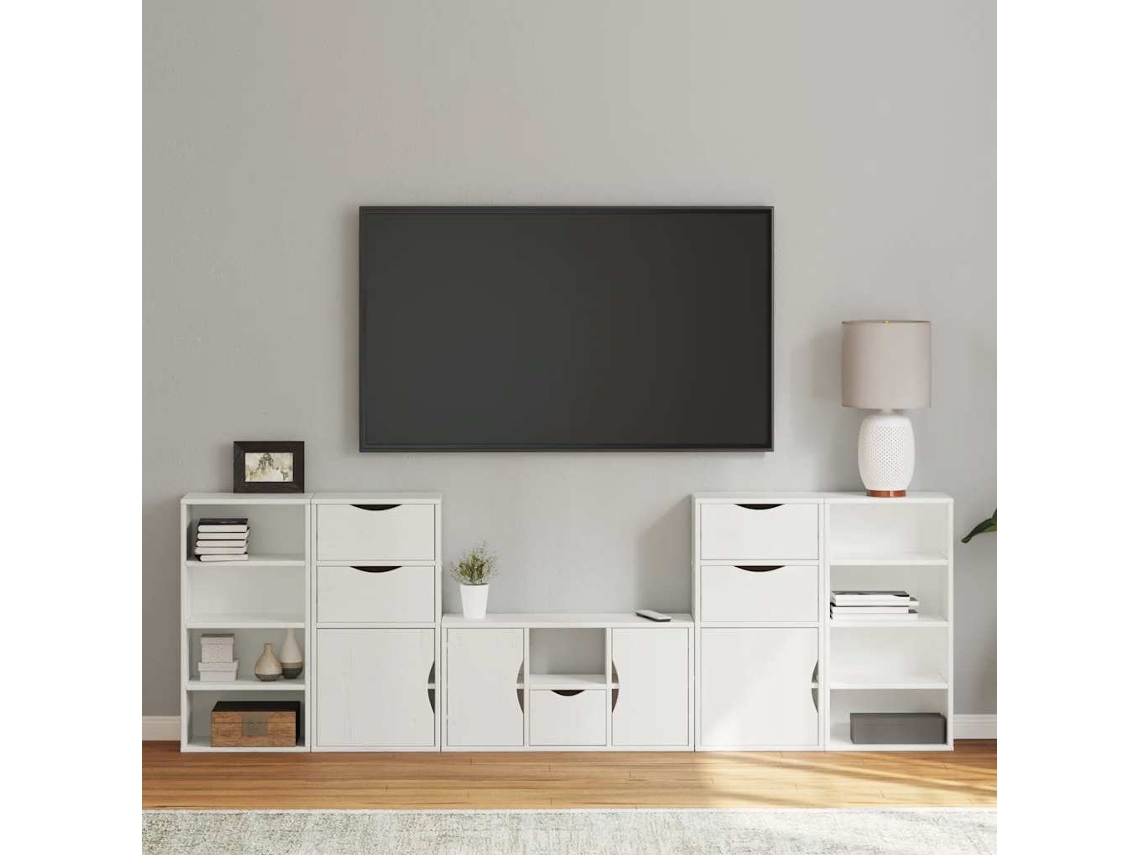 Móveis De Tv De 5 Peças Com Arrumação Madeira De Pinho Maciça Lovely Home