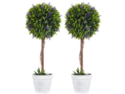 2 Esferas Lavanda Artificial 60cm Vaso Musgo Cimento Verde Roxo