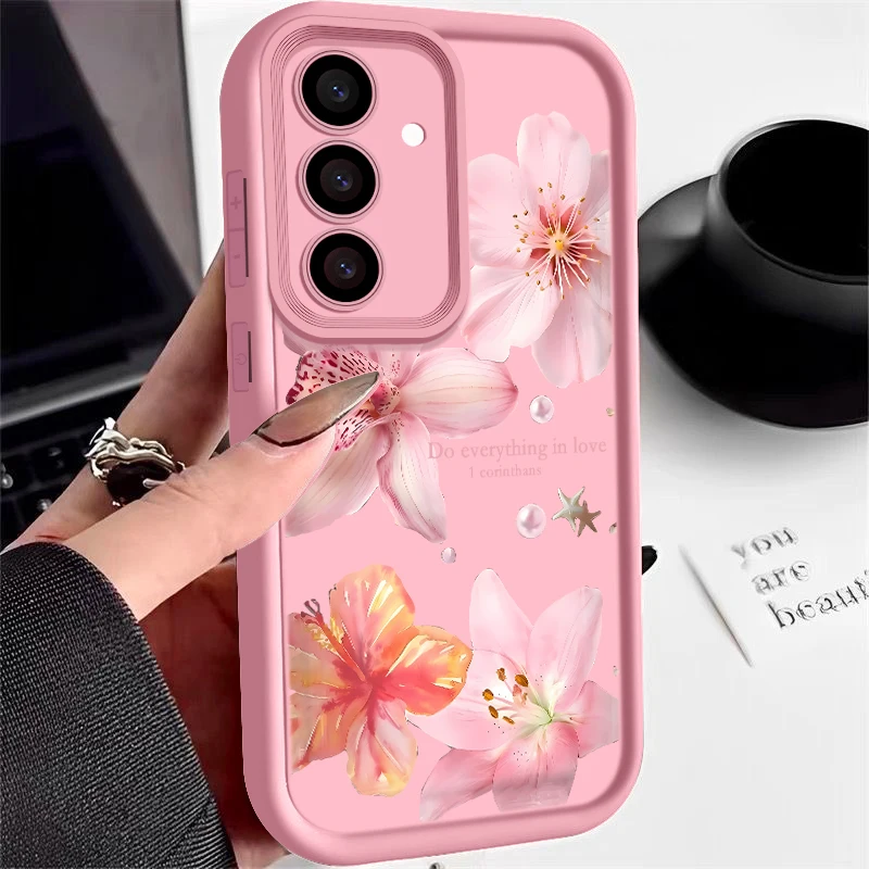 Capa De Celular Macia Com Estampa De Flor Rosa Para Galaxy A55