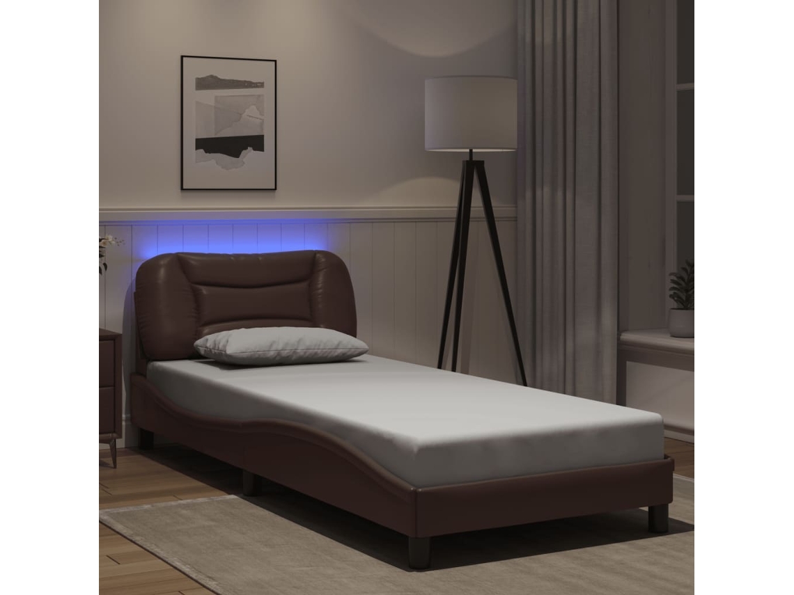 Estrutura Cama C/ Luzes Led 80x200 Cm Couro Artificial Castanho
