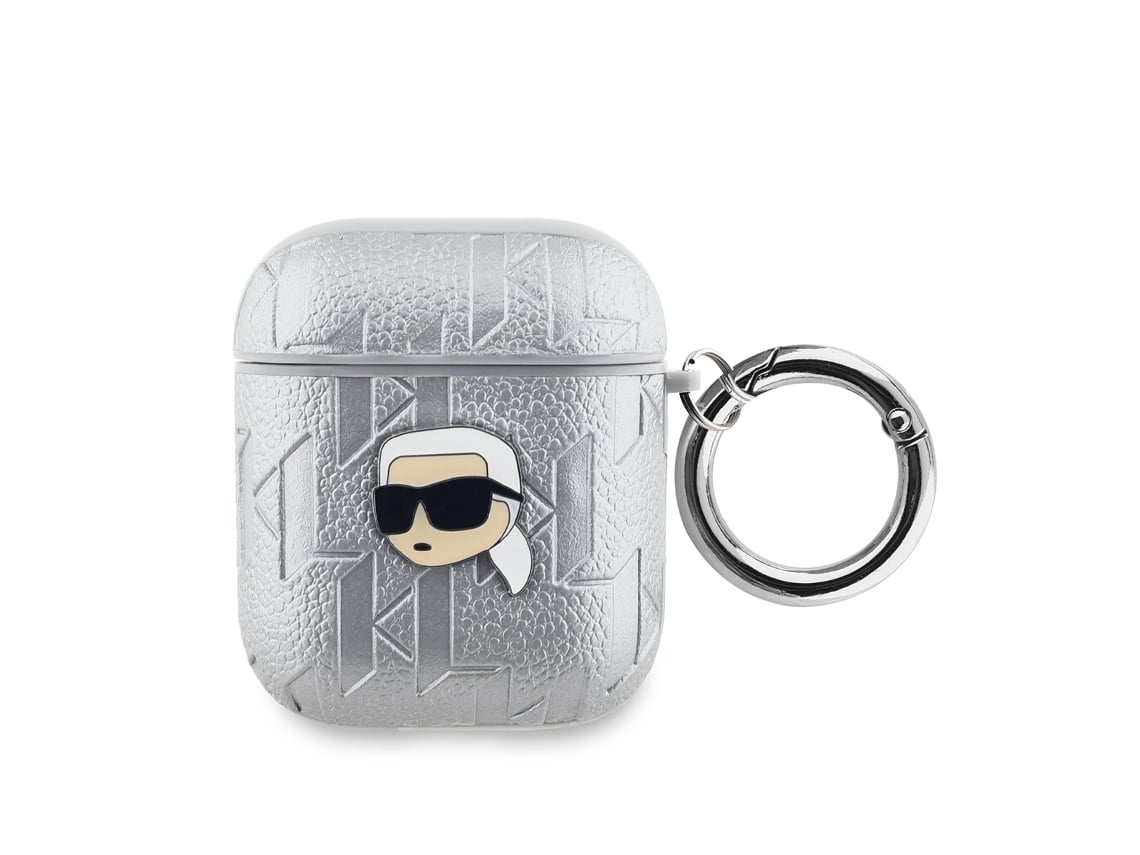 Karl Lagerfeld estojo para AirPods 1/2 monogramado com Karl Head em relevo prateado