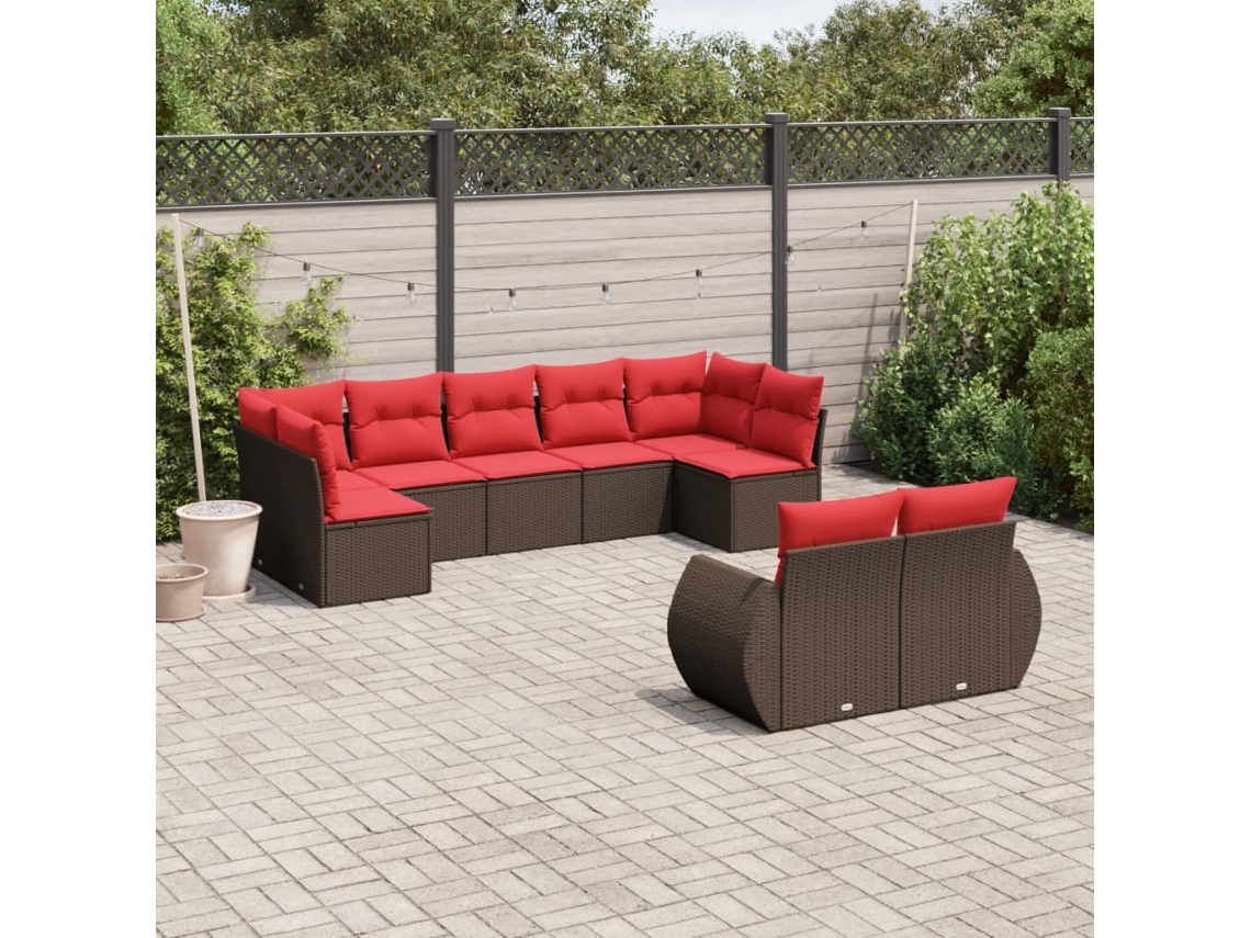 Vidaxl Conjunto De Sofá De Jardim Com 9 Peças E Almofadas Em Rattan Sintético Marrom