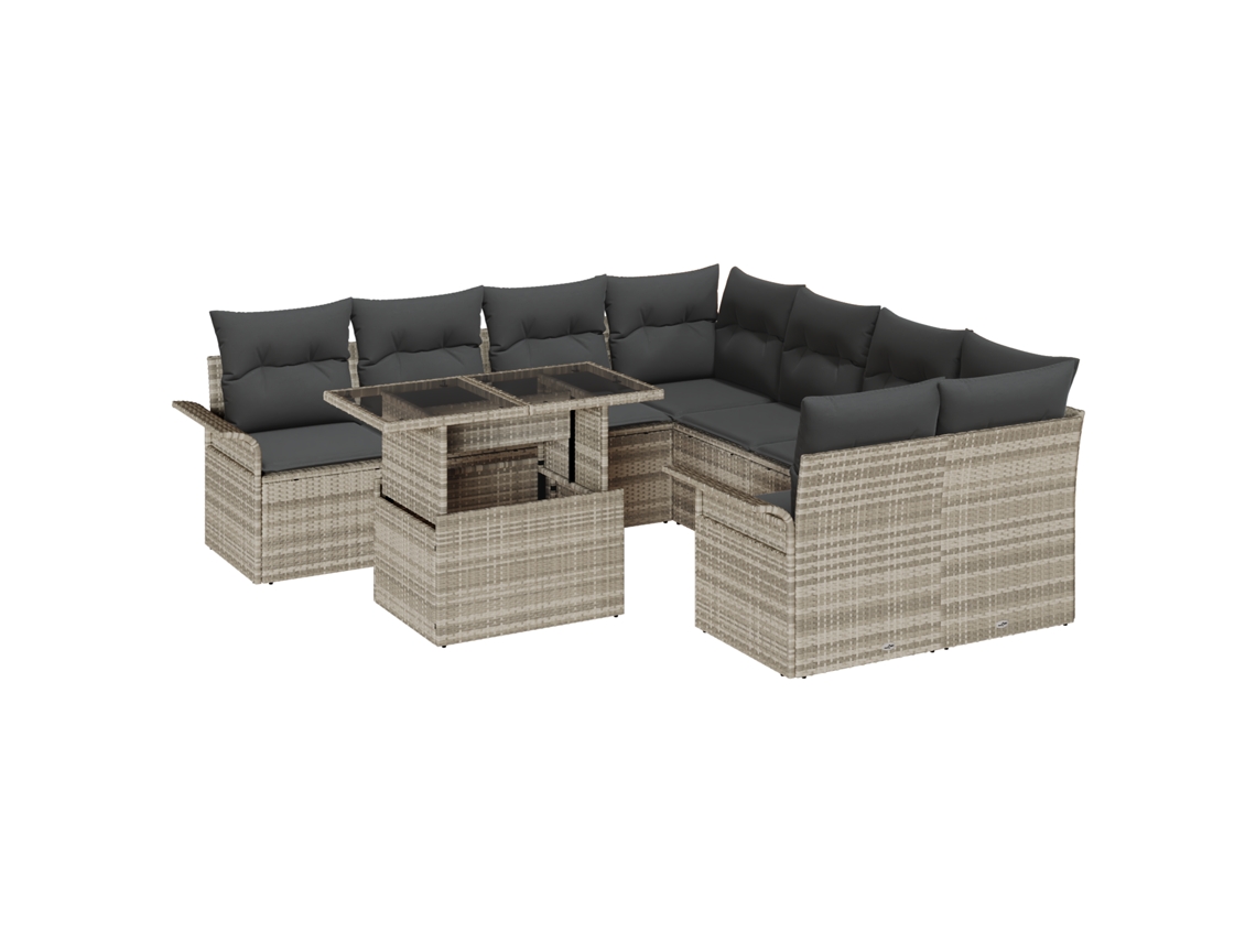 Conjunto 9 Sofá De Jardim Vidaxl Cinzento-claro Vime Pe (100 X 55 X 73 Cm)