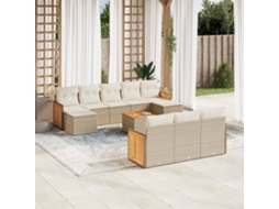 Vidaxl 11 Pcs Conjunto Sofás De Jardim C/ Almofadões Vime Pe Bege