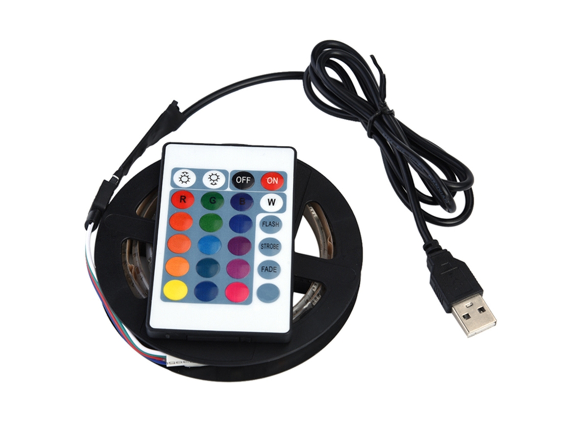 Fita de LED RGB 5050 flexível USB 5V, 3m, 90 LEDs, à prova d'água, para fundo de TV
