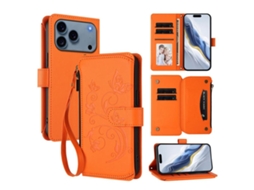 Capa Para Iphone 17 Pro Em Couro Com Borboleta, Coração E Flores, Vários Compartimentos Para Cartões E Zíper.