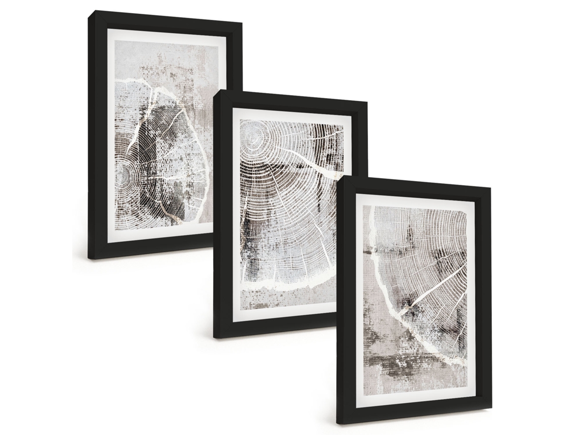Composição De Quadrospadrões De Grãos De Madeira Cinza Moldura Preta Imagens Para Um Quarto Infantil Espelharte (3 Peças 20x30 Cm)