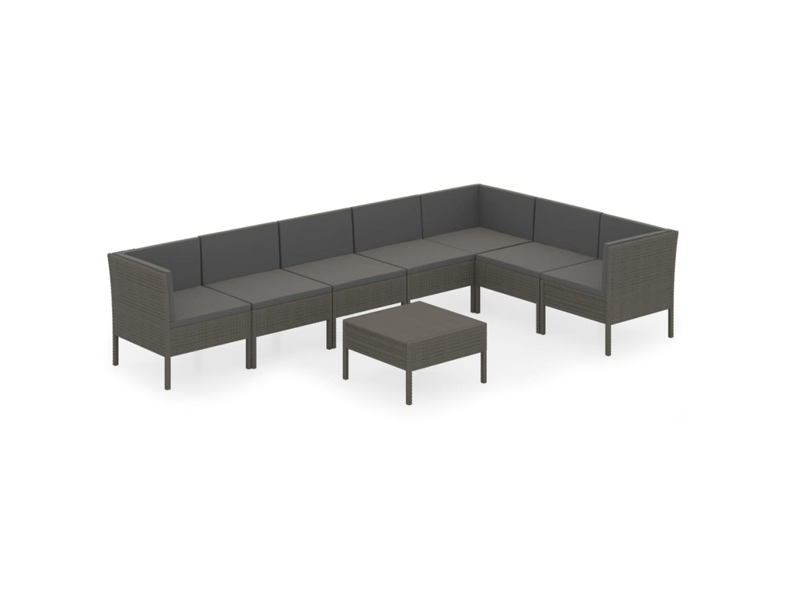 Maison Exclusive - 8 Pcs Conjunto Lounge De Jardim C/ Almofadões Vime Pe Cinzento