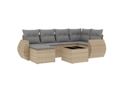 Conjunto de 7 sofás para jardim com almofadões Vime Pe Bege MAISON EXCLUSIVE (7 peças)