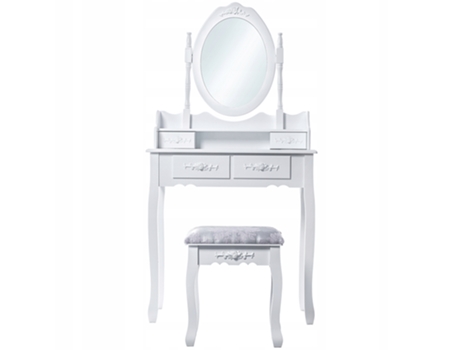 Tocador Neceser De Maquillaje Con Espejo Taburete Blanco 75x147cm Kadax
