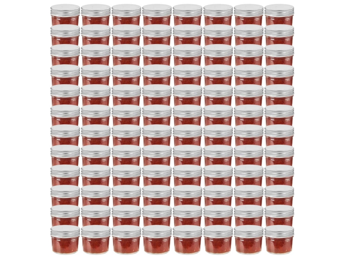 Vidaxl Frascos De Vidro Com Tampas Prateadas 96 Pcs 110 Ml